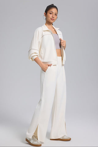 Relaxed Fit Zip-Up Jacket and Wide Leg Pants Set