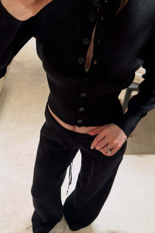Ribbed Knit Two-Piece Lounge Set – Button Cardigan & Wide-Leg Pants