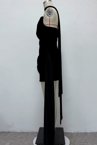 Velvet Corset Draped Scarf Mini Dress