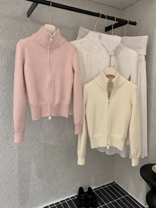 Zip-Up Knit Cardigan and Long A-Line Skirt Set