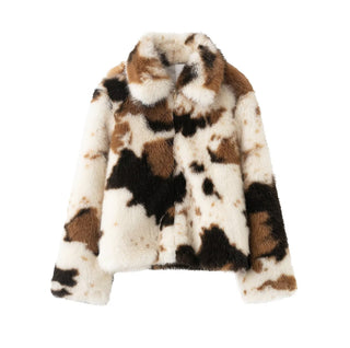 Vintage Pattern Faux Fur Zip-Up Coat