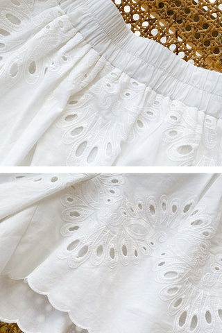 Embroidered Top & Shorts Set – Relaxed Fit, Scalloped Hem & Elastic-Waist Shorts