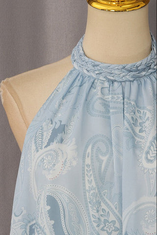 Paisley Print Halter Neck Backless Long Dress
