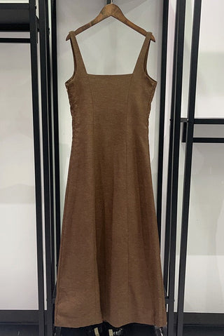 Statement Cut-Out Linen Blend Long Dress with Metal Eyelet Details