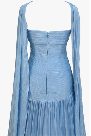 Scarf Neck Draped Pleated Chiffon Strapless Long Dress
