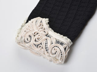 Embroidered Collar Long Sleeve Pointelle Knit Cardigan