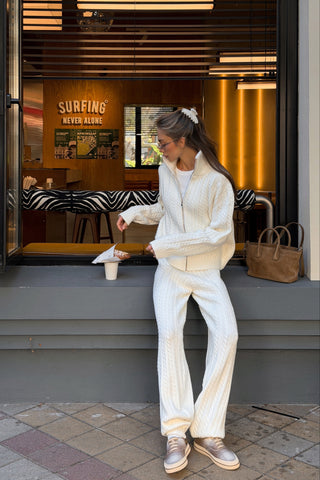 Cable Knit Zip-Up Cardigan and Jogger Pants Set