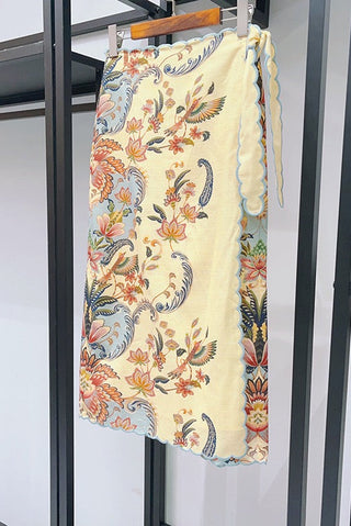 Embroidered Floral Short Sleeve Top & Wrap Midi Skirt Set