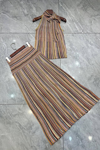 Shimmer Striped Halter Neck Top & Long Skirt Set
