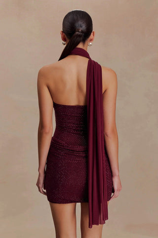 Chic Draped One Shoulder Rhinestone Embellished Mini Dress