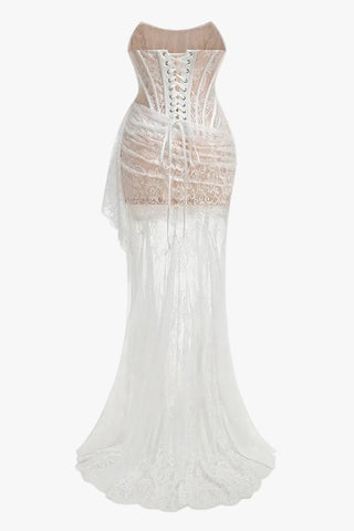 Lace Corset Draped Sheer Long Dress