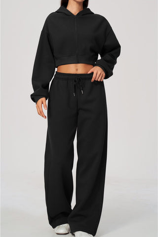 Cropped Zip-Up Hoodie & Wide-Leg Sweatpants Set