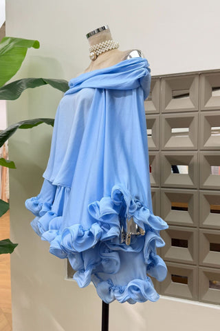 Off-Shoulder Flowing Chiffon Mini Set with Soft Ruffle Details
