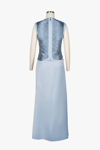 Sleeveless Bandage Metallic Top & Satin Skirt Set – Sculpted High Neck, Fluid Draped Fit, Refined Evening Look