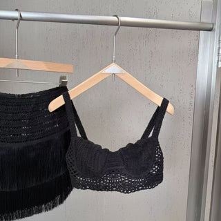 Crochet Bustier Top & Fringe Mini Skirt Set