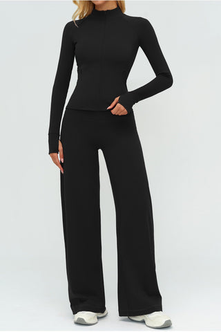 3-Piece Women’s Yoga Set – Cropped Tank, Zip Jacket & Wide-Leg Pants Activewear Set