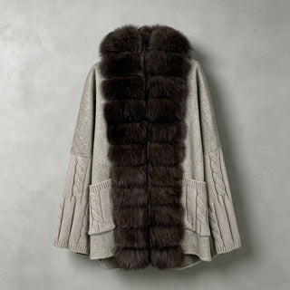 Faux Fur Trim Cable Knit Long Cardigan