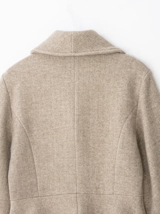 Herringbone Wool-Look Long Sleeve Peplum Jacket with Shawl Collar
