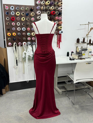 Structured Corset Back Long Dress with Draped Silhouette
