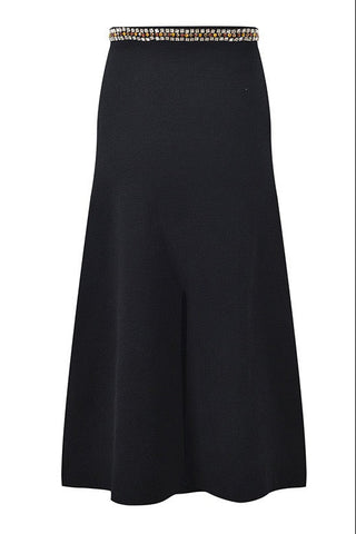 Crystal Embellished Knit Cardigan & A-Line Midi Skirt Set