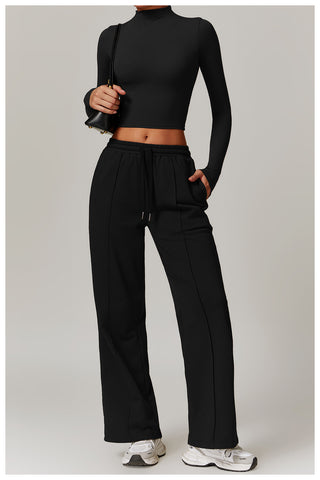 Seamless Mock-Neck Long Sleeve Crop Top & Straight-Leg Jogger Set