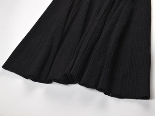 Embellished Neckline Ribbed Knit Midi-Long Mermaid Dress with Belt and Peplum Waist
