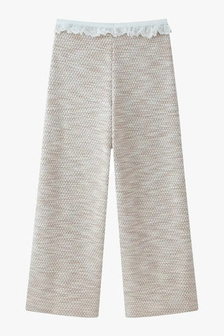 Textured Tweed Lace Trim Sleeveless Crop Top & Wide Leg Pants Set