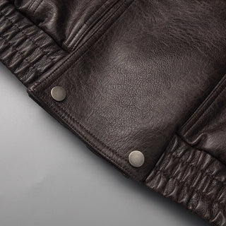 Classic Aviator Leather Jacket with High Neck, Utility Pockets, and Structured Fit