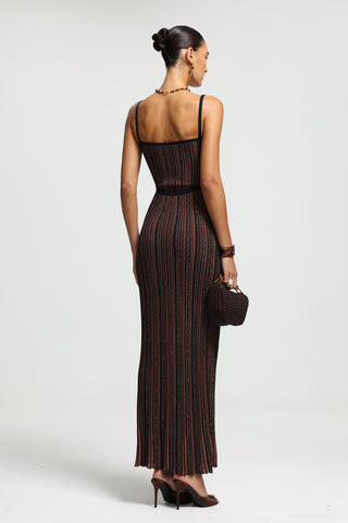 Sparkle Ribbed Sweetheart Neck Sleeveless Long Dress