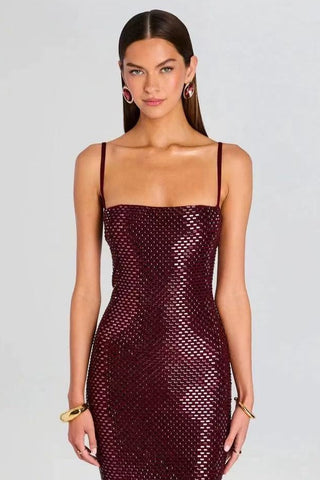 Crystal Bandage Long Dress – Spaghetti Straps, Body-Hugging Fit