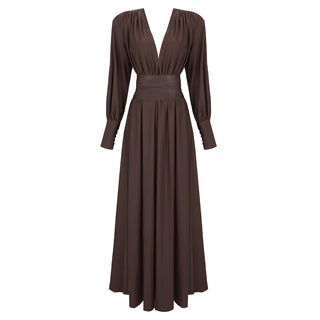 Roselyn Long Sleeve Belted Long Dress