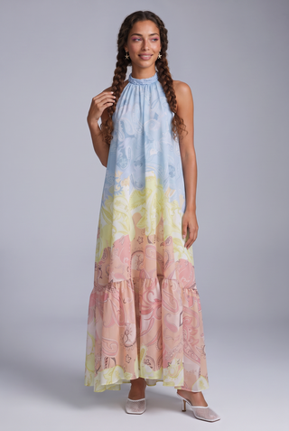 Paisley Print Halter Neck Backless Long Dress