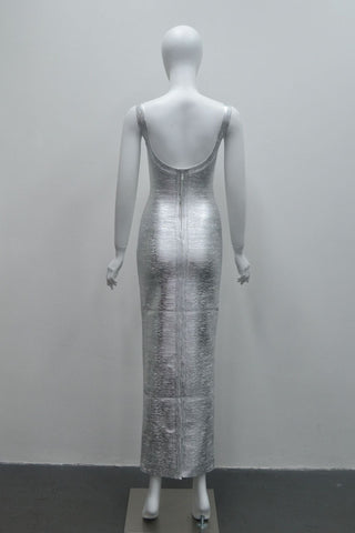 Luminous Metallic Bandage Sleeveless Long  Dress