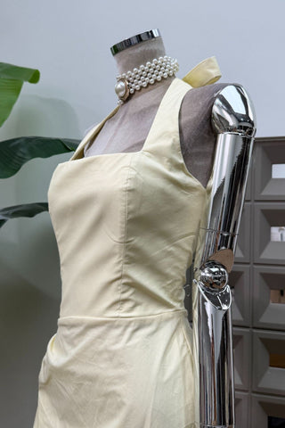 Halter Neck Midi Dress – Draped Waist & Open Back