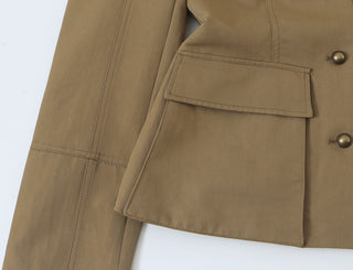 Military-Inspired Stand Collar Long Sleeve Jacket & High Waist Tailored Shorts Set