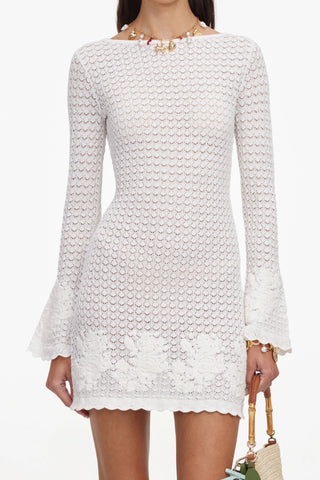 Open Back Knit Mini Dress with Long Flared Sleeves