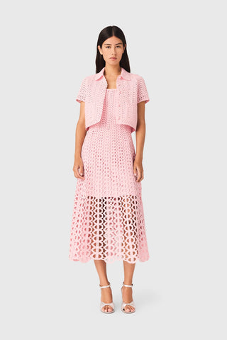 Crochet Button-Up Shirt with Rhinestone Details