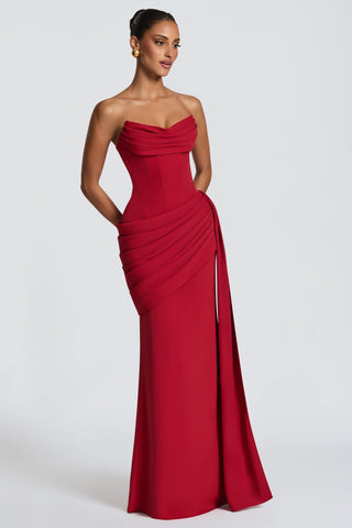 Strapless Corset Draped Long Dress
