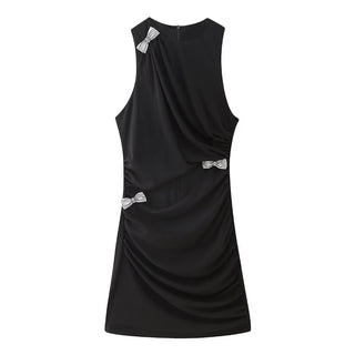 Black Sleeveless Bow Mini Dress