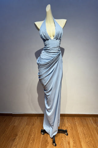 Draped Halter Corset Long Dress with High Slit