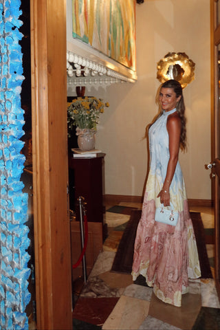 Paisley Print Halter Neck Backless Long Dress