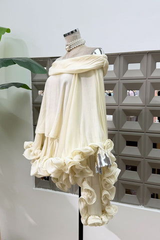 Off-Shoulder Flowing Chiffon Mini Set with Soft Ruffle Details