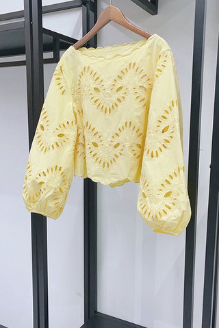 Sunshine Eyelet Co-Ord Set – Statement Sleeves, Scalloped Hem & Embroidered Shorts
