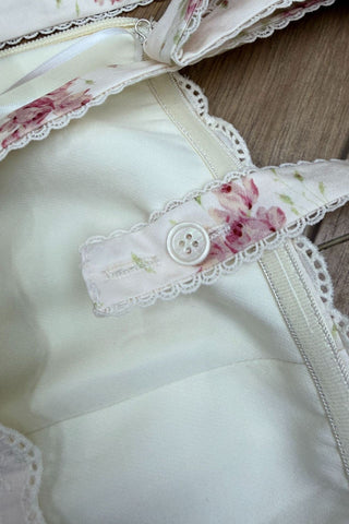 Floral Print Long Dress – Lace Trim, Tie Straps, Defined Waist & Corset Back