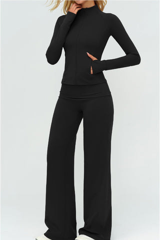 3-Piece Women’s Yoga Set – Cropped Tank, Zip Jacket & Wide-Leg Pants Activewear Set
