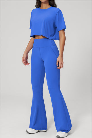 Short Sleeve Crop Top & High Waist Flared Pants Set – Snatched Fit, Made to Move