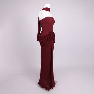 Strapless Corset Draped Long Dress with Ruched Hip Detail