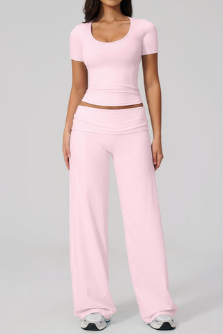 Soft Stretch Activewear Top & Wide Leg Pants Set