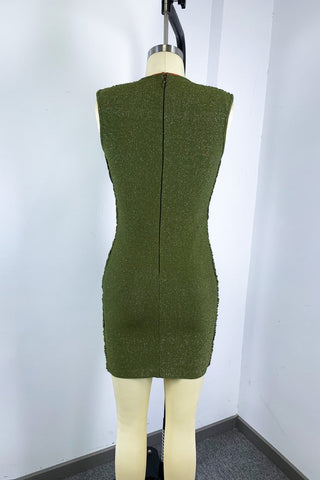 Metallic Draped Cowl Neck Sleeveless Bandage Mini Dress