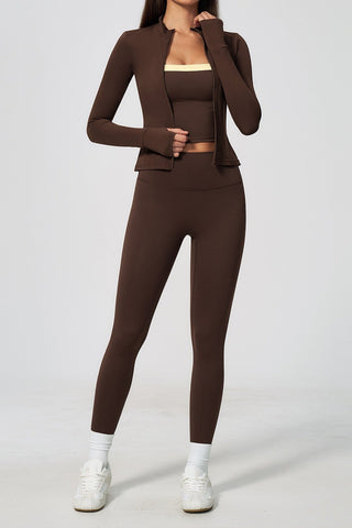 Zip-Up Active Jacket, Bandeau Top & High-Waist Leggings Set